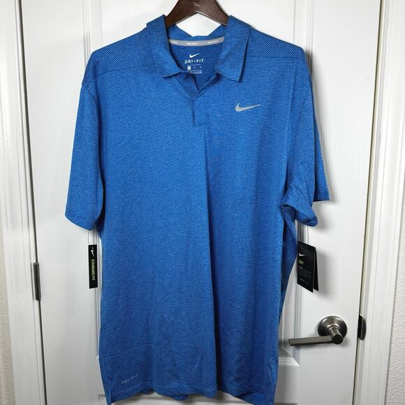 NWT Nike Golf Polo Shirt DRI-Fit Men’s XL Striped Blue Standard Fit NEW - Picture 1 of 11